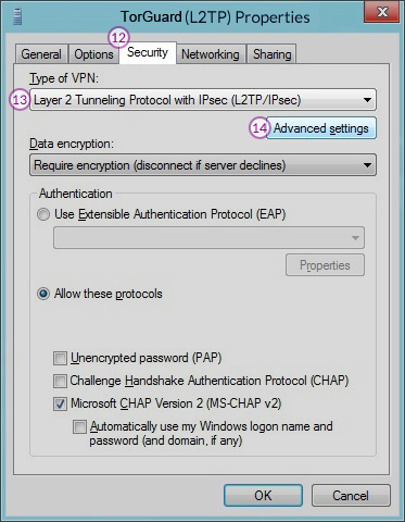Windows8 L2TP/IPSec VPN Setup: Step 8