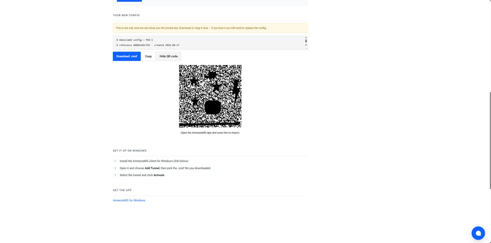 Generated AmneziaWG config with QR code