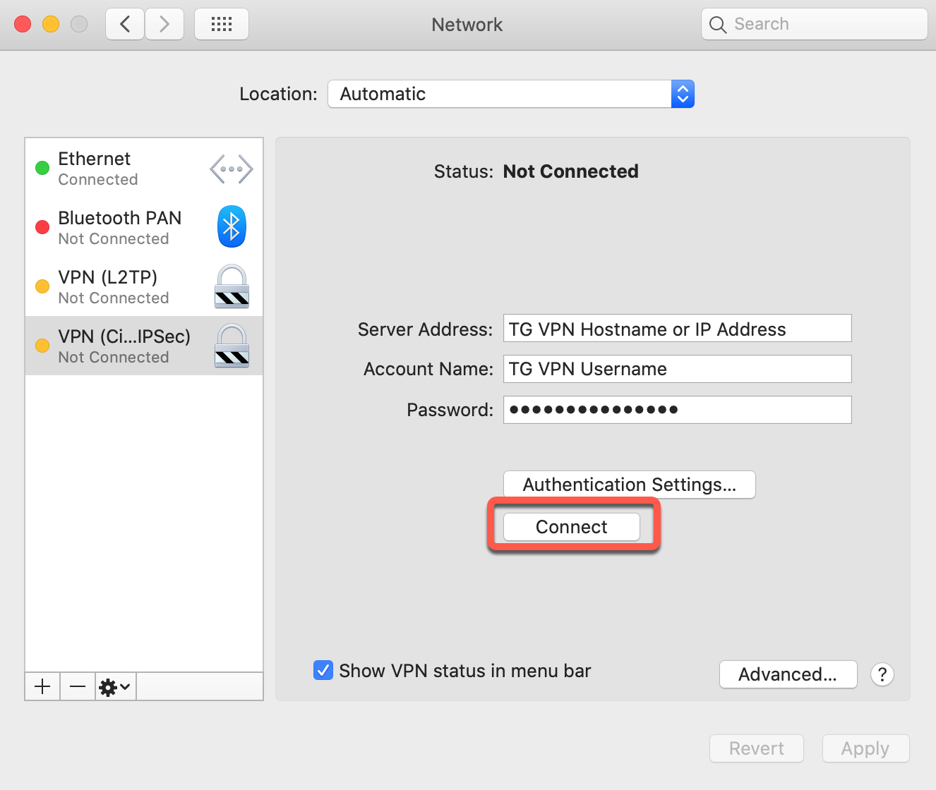 openvpn mac client connected nothing shows up in network